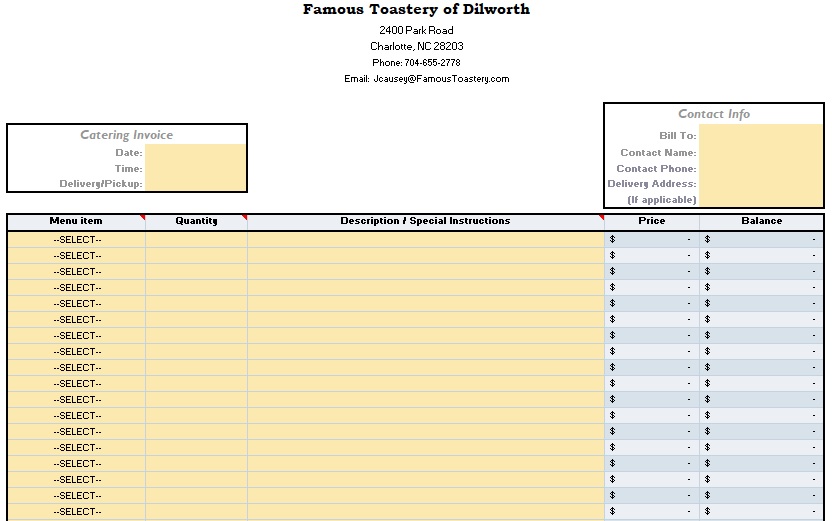 fillable catering invoice spreadsheet