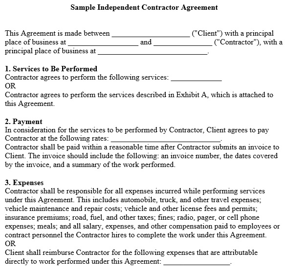 fillable independent contractor agreement