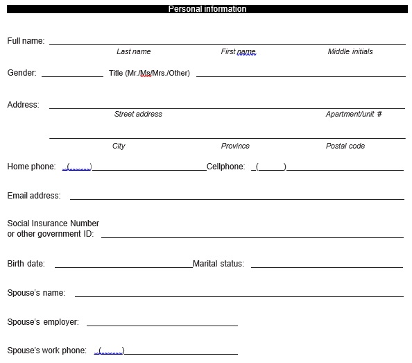 fillable personal information form