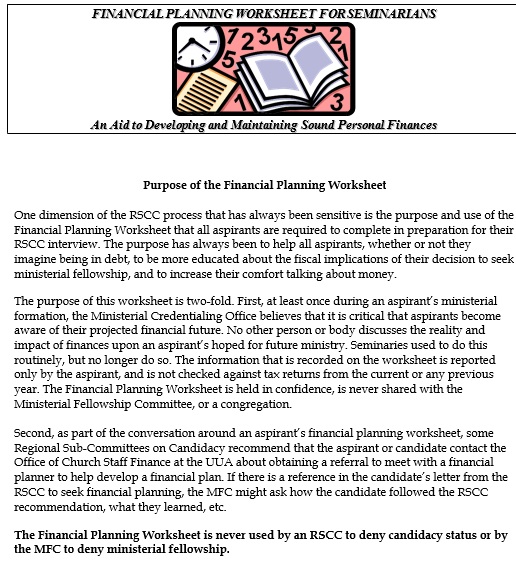 financial planning worksheet for seminarians