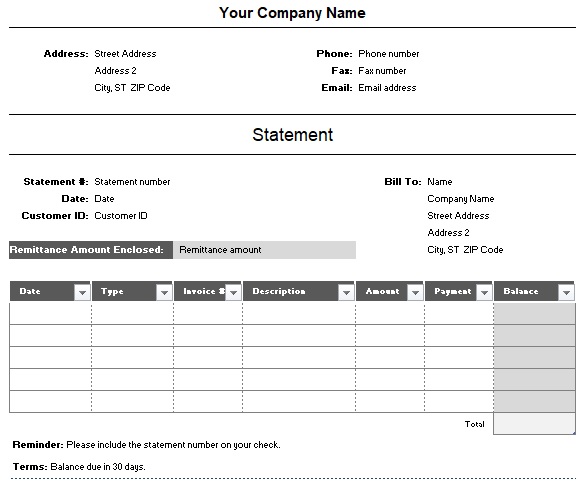 free account statement template 10