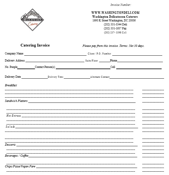 free catering invoice template 1
