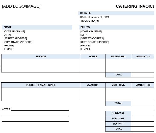 free catering invoice template 10