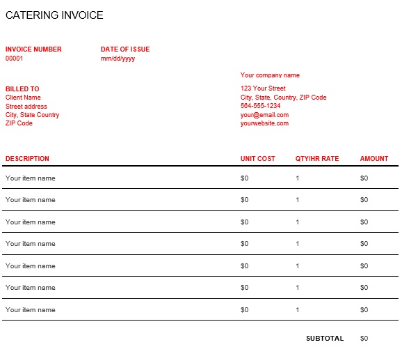 free catering invoice template 8
