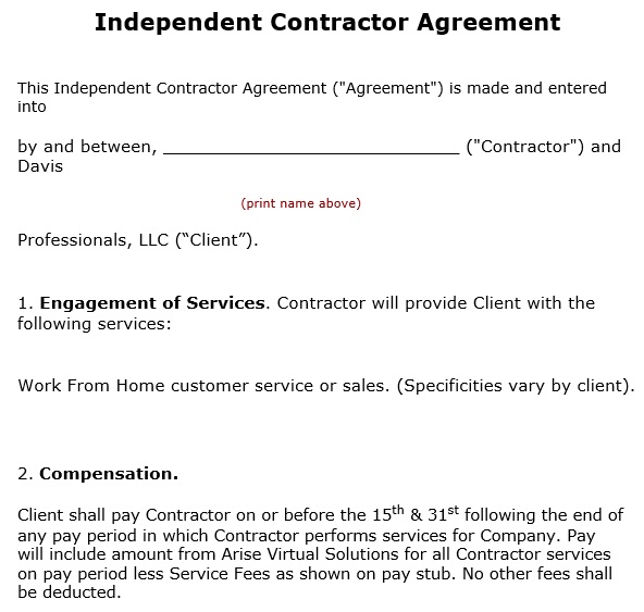 free independent contractor agreement template 1