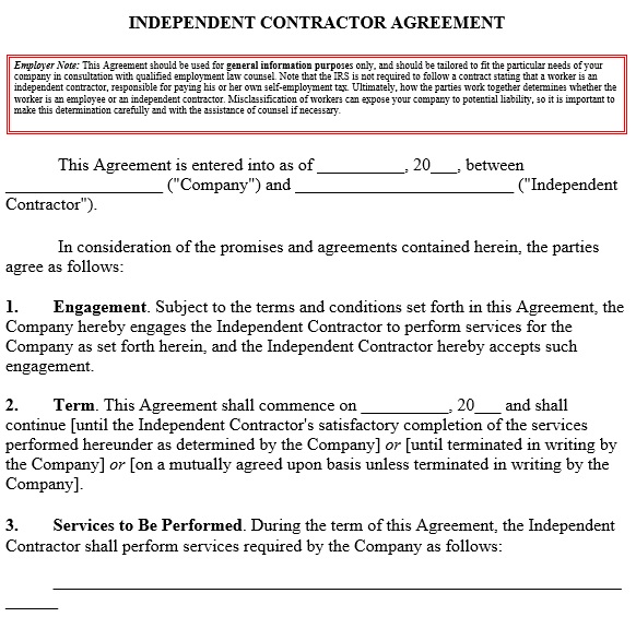 free independent contractor agreement template 7