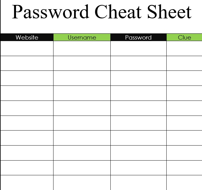 free password list template 5