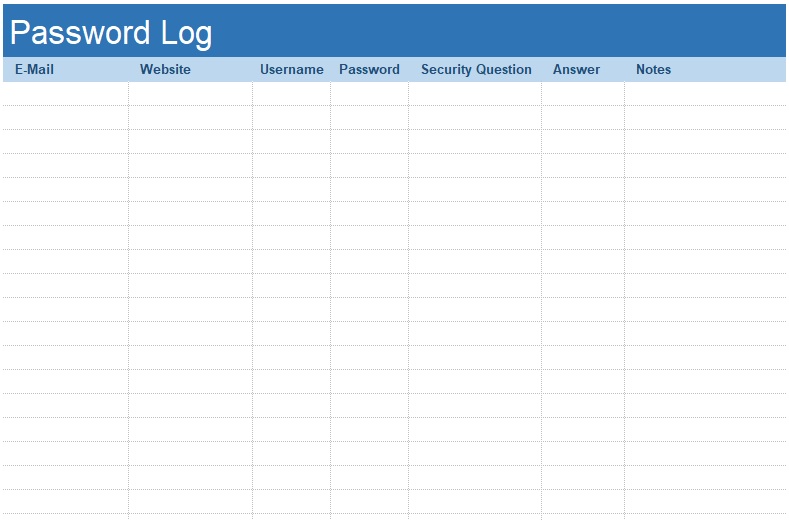 free password log template