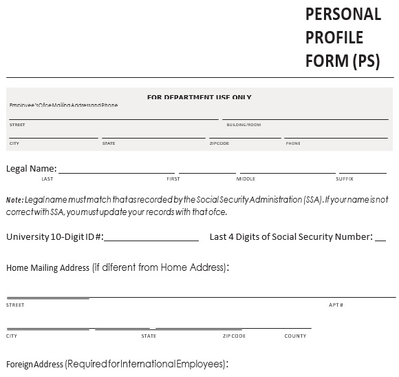 free personal information form 4