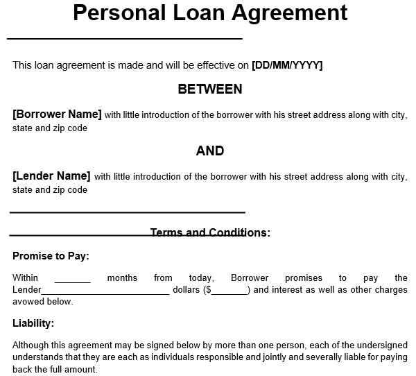 free personal loan template 11
