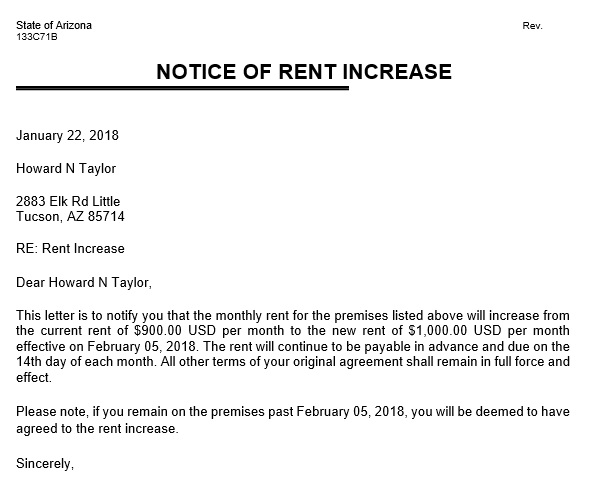 free rent increase notice template 1