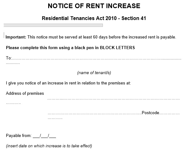 free rent increase notice template 2