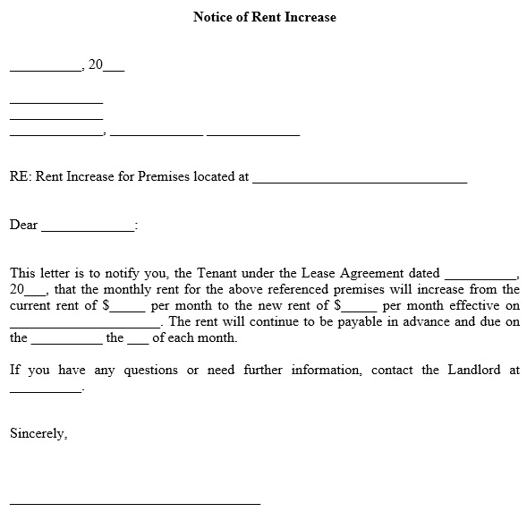 free rent increase notice template 6