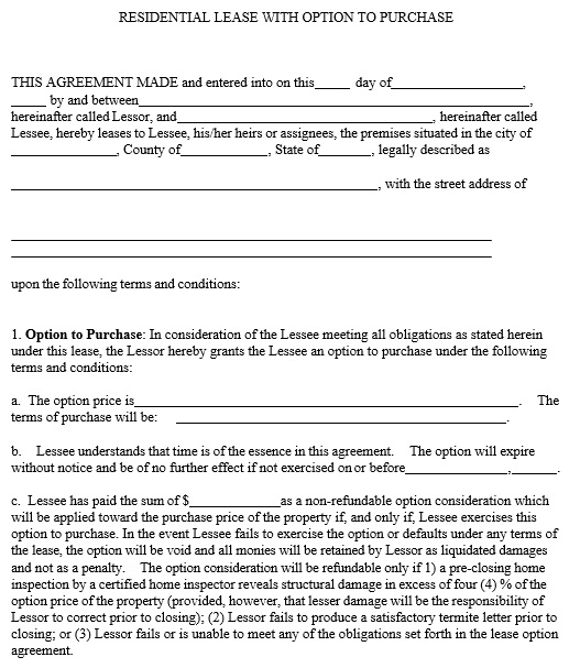free rent to own contracts template 1