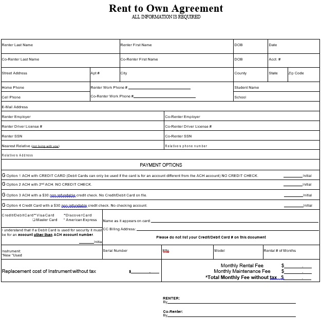 free rent to own contracts template