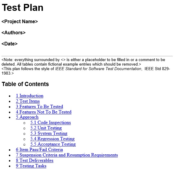 free software test plan template 1