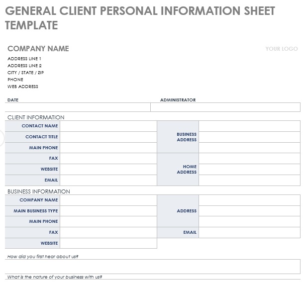 general client personal information sheet template