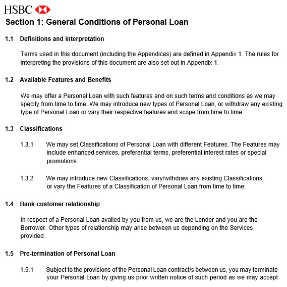 general conditions of personal loan