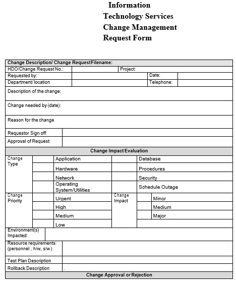 information technology services change management request form