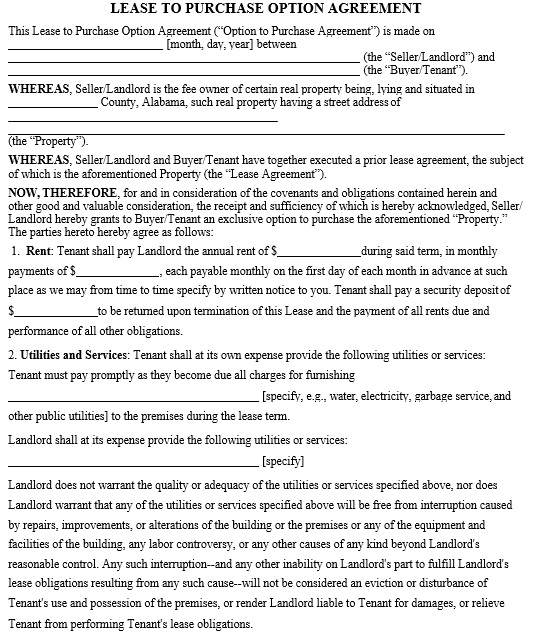 lease to purchase option agreement template