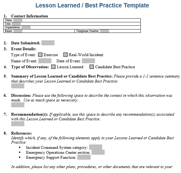 lessons learned best practices template