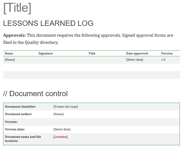 lessons learned log template 1