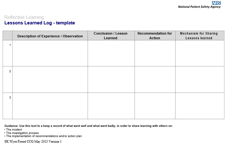 lessons learned log template