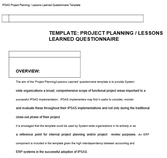 lessons learned questionnaire template
