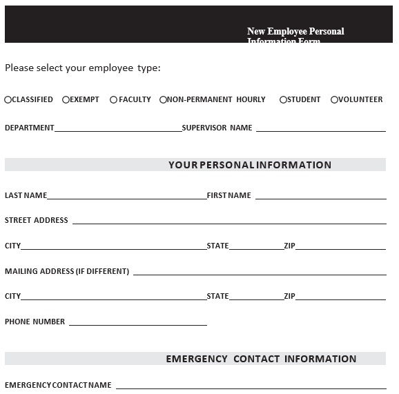 new employee personal information form