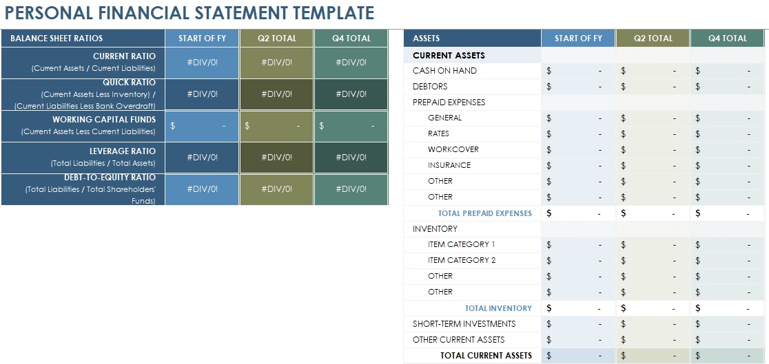 personal financial statement template excel