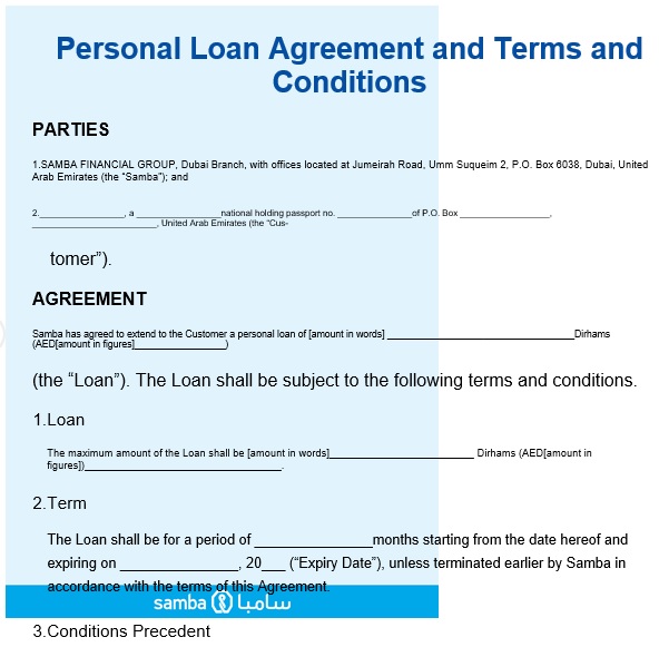 personal loan agreement terms and conditions