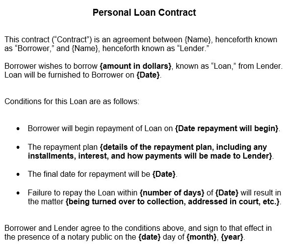 personal loan contract template