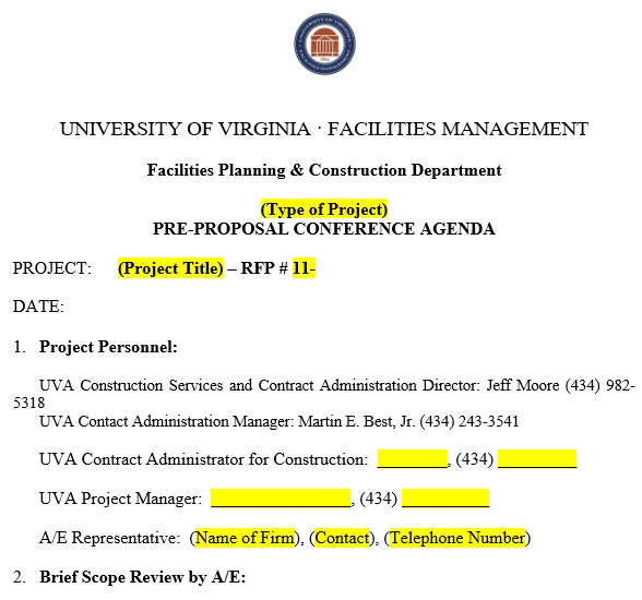 pre proposal conference agenda form