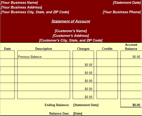 printable account statement template
