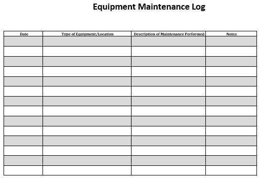 Free Equipment Maintenance Log Templates Excel Word Best Collections