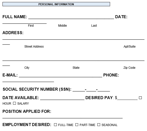 printable personal information form