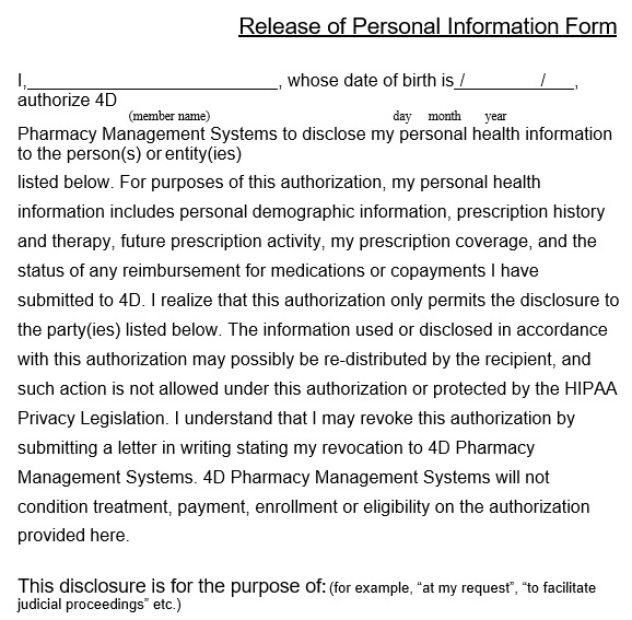 release of personal information form