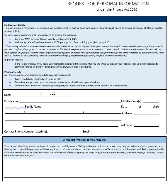 request for personal information form