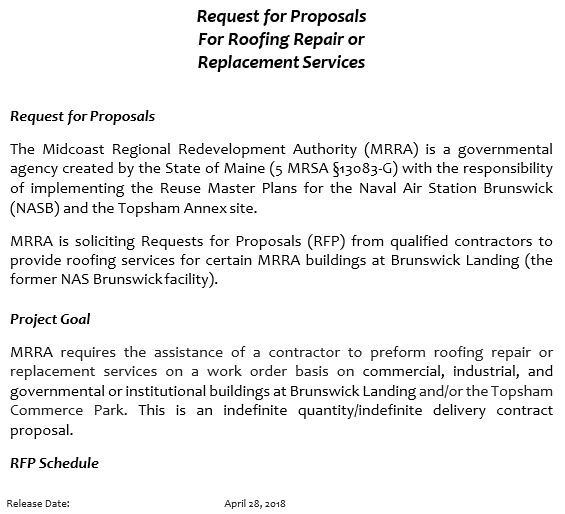 request for proposals for roofing repair or replacement services