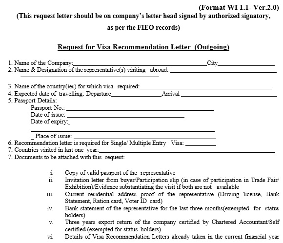 request for visa recommendation letter