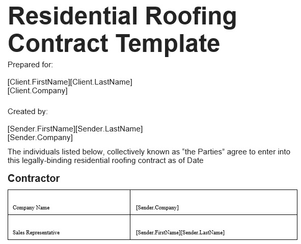 residential blank roofing contract template