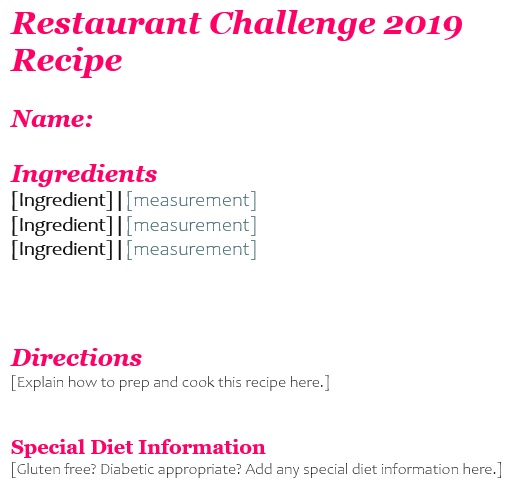 restaurant challenge recipe book template