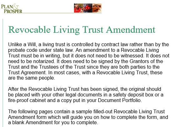 revocable living trust amendment form