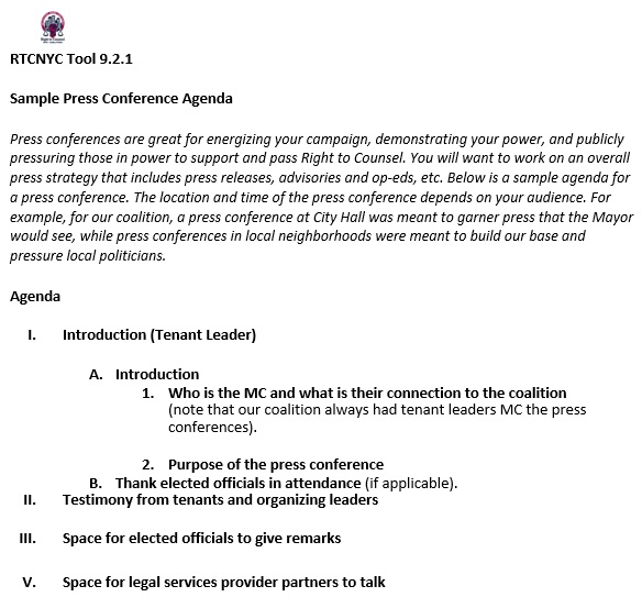 sample press conference agenda template