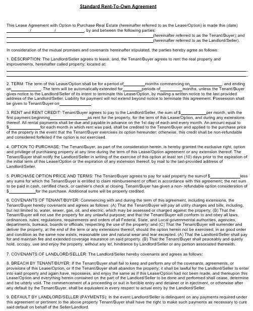 standard rent to own agreement template