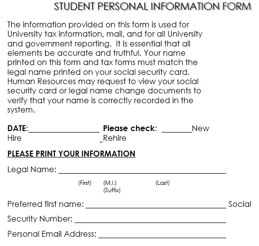 student personal information form