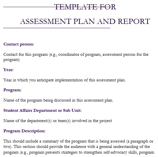template for assessment plan and report