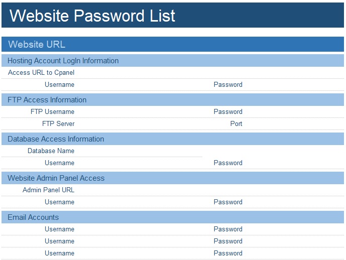 website password list template