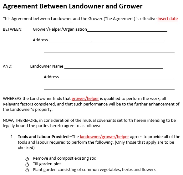 agreement between landowner and grower