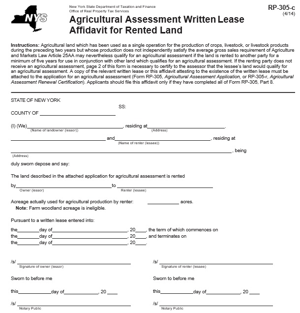 agricultural assessment written lease affidavit for rented land